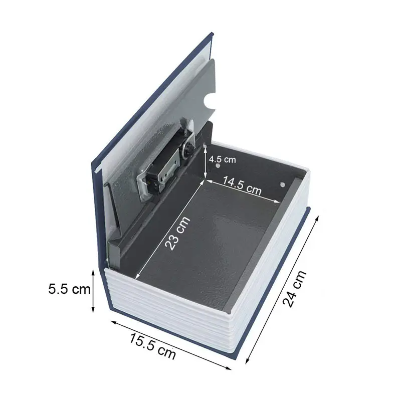 Caja fuerte tipo libro diccionario con cerradura y dos llaves, medidas 23 x 15.5 x 5.5 cm.