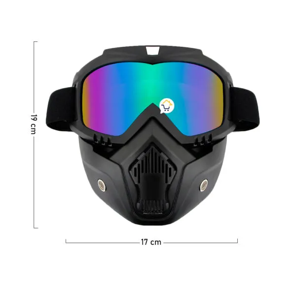Careta de protección negra para paintball, airsoft y motocross con visor de colores, 17x19 cm.
