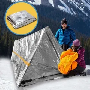 Carpa térmica para emergencias en temperaturas extremas, ideal para camping y refugio seguro.