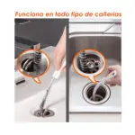 Cepillo flexible para destapar cañerías, limpia drenajes de tubería de 45cm en lavamanos y lavaplatos.