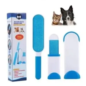 Cepillo removedor de pelos para mascotas, con base auto-limpiante, ideal para ropa y muebles.
