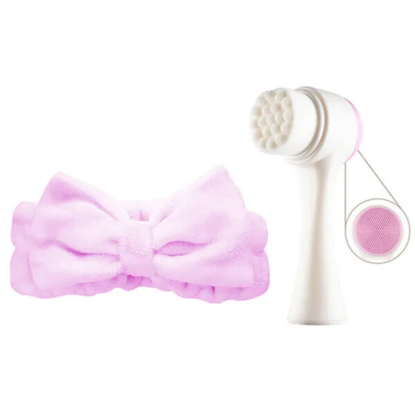 Combo Cepillo Facial 2 En 1 y Diadema Rosa Para Maquillaje: Limpieza y Cuidado de Piel
