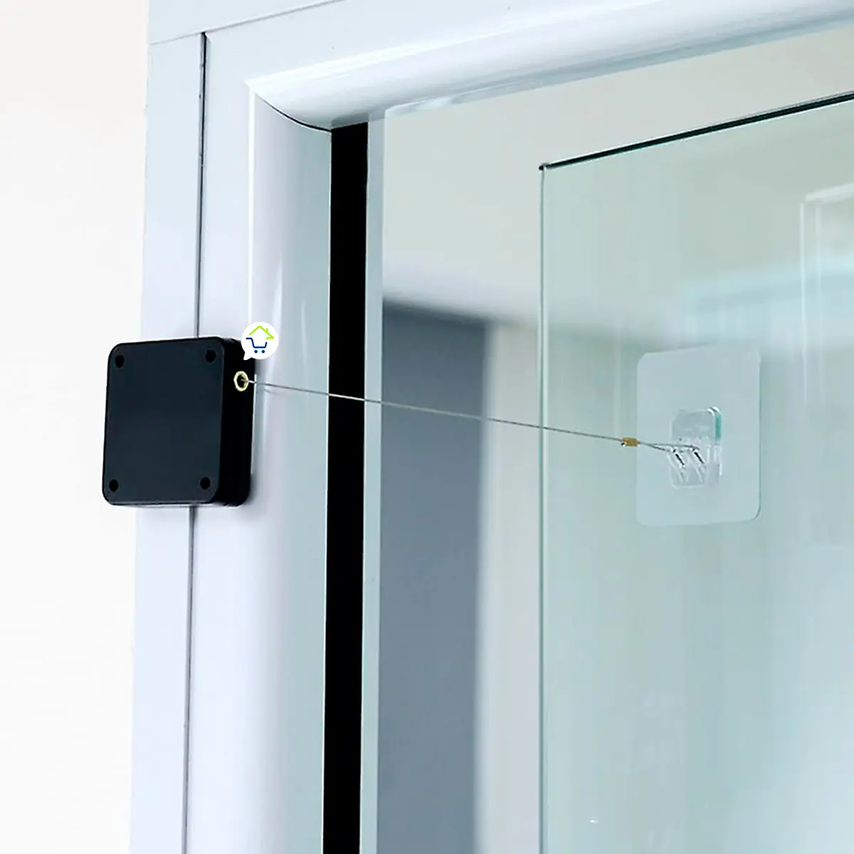 Cerrador de puerta automático multifuncional que se adhiere a vidrio y marcos de puertas.