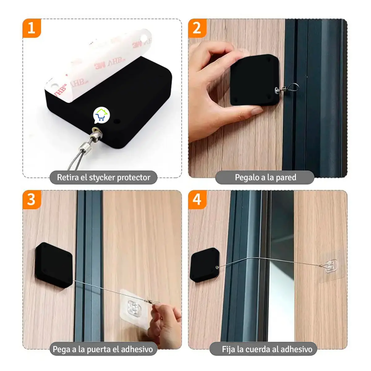 Cerrador automático de puerta multifuncional: instalación sencilla en pared y puerta.