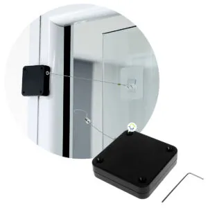 Cierra puertas automático multifuncional con cable de acero y gancho para vidrio.
