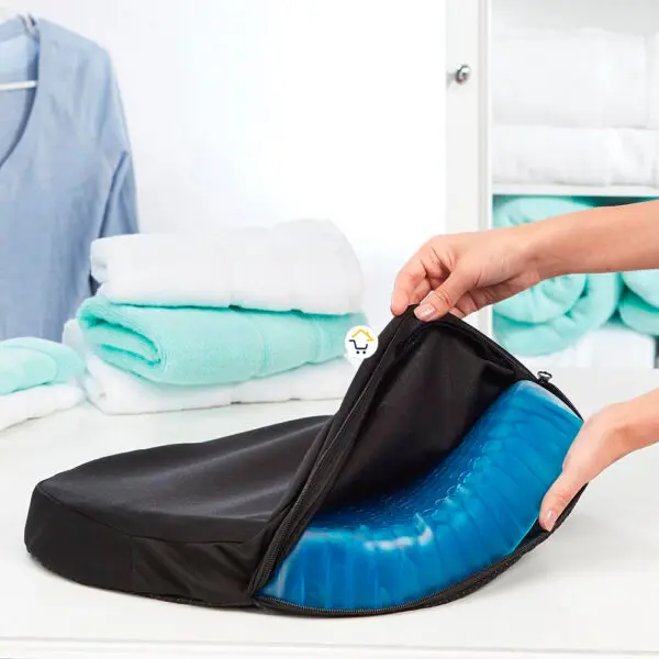 Cojín de gel ortopédico ergonómico con funda, ideal para alivio y comodidad.