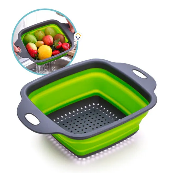 Colador plegable de silicona para cocina, escurridor de frutas y verduras, ahorra espacio.