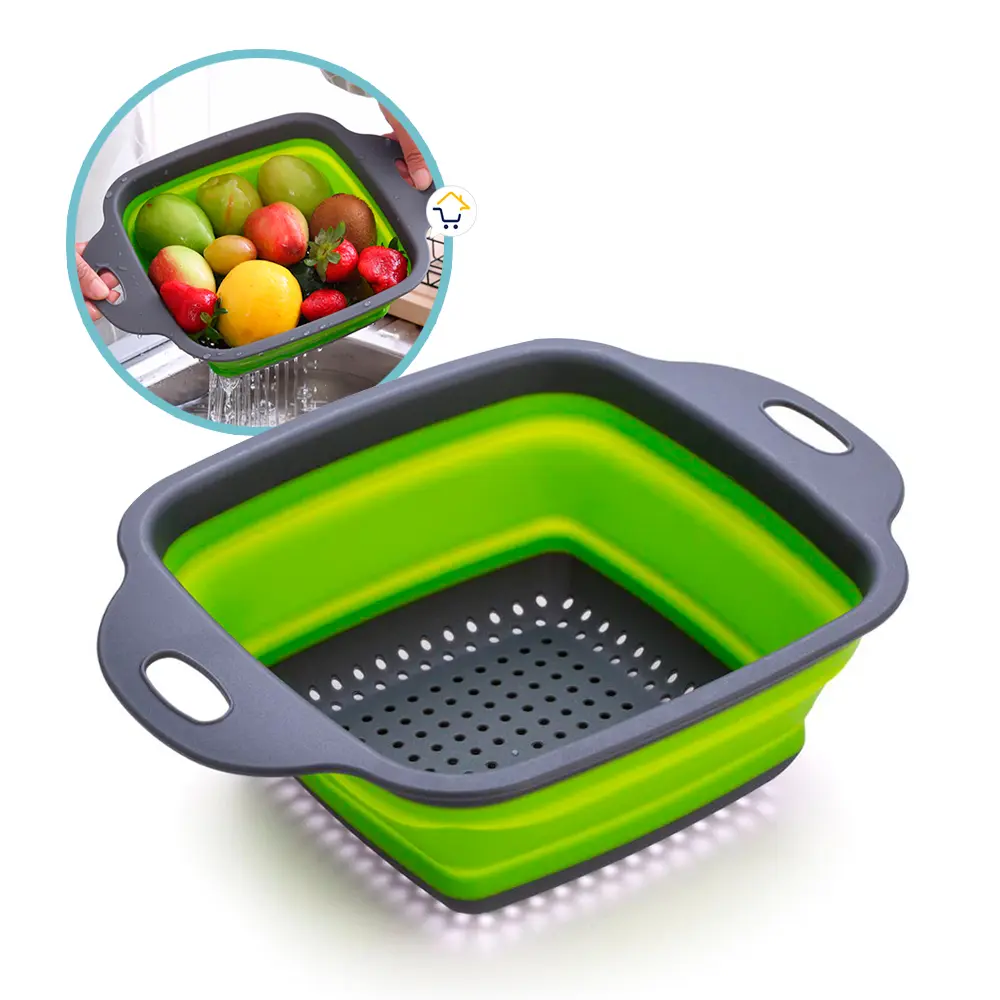 Colador plegable de silicona para cocina, escurridor de frutas y verduras, ahorra espacio.