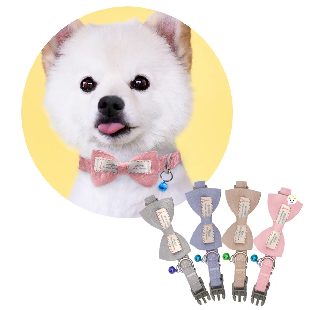 Set de 4 collares corbatín con cascabel para perros y gatos, accesorios para mascotas.