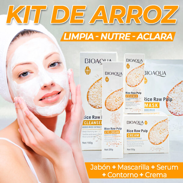 Combo De Arroz x5 Bioaqua Original (jabón+contorno+serum+crema+mascarilla) - Imagen 10