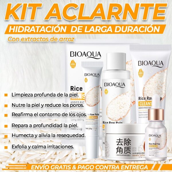 Combo De Arroz Bioaqua X6 (Limpiador,Tónico,Esencia,Crema,Contorno de ojos y Mascarilla) - Imagen 1