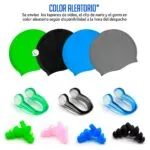 Combo natación: gorro silicona varios colores, tapones oídos y clip nariz.