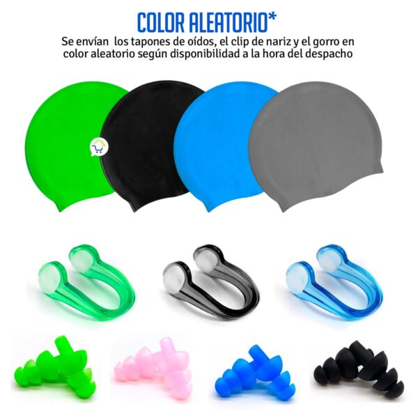 Combo Natación Gorro Silicona + Tapones Para Oídos + Clip Nariz - Imagen 2