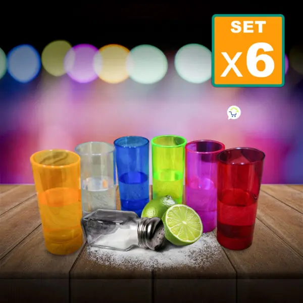 Set X6 Copas Tequileras Shots Colores Neón Reutilizables