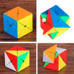 Cubo Rubik mágico de 5.5 cm con colores vibrantes en diversas posiciones.
