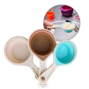 Set x3 tazas medidoras plegables de silicona para porcionar ingredientes secos.