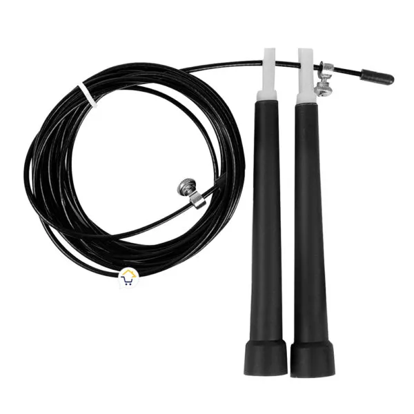 Cuerda de saltar para crossfit de metal, soga para gimnasio y deportes, mangos negros.