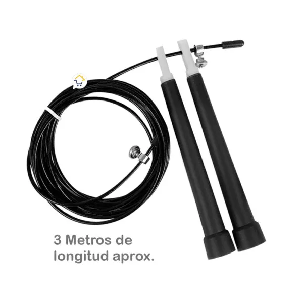 Cuerda de saltar de metal de 3 metros para crossfit, gimnasio y deportes, con mangos ergonómicos negros.