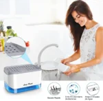 Dispensador de jabón para lavaplatos acrílico con secado rápido, previene bacterias y atrapa exceso de agua.