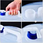 Contenedor plegable de agua 3L para camping con grifo y asa.