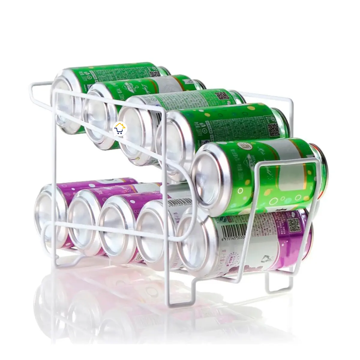 Dispensador de bebidas en lata para refrigerador con diseño de 2 niveles, almacena 8 latas de gaseosa.