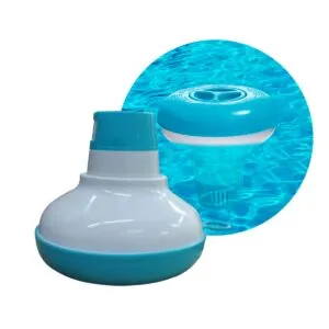 Set x2 dispensador de cloro flotante para piscina, portátil, con compartimentos ajustables para químicos.
