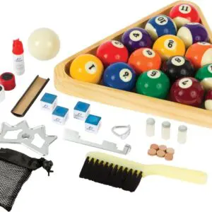 Eastpoint Sports Juego De Iniciación De Billar De Lujo: bolas, rack de madera, tiza, cepillo, red, y más accesorios.
