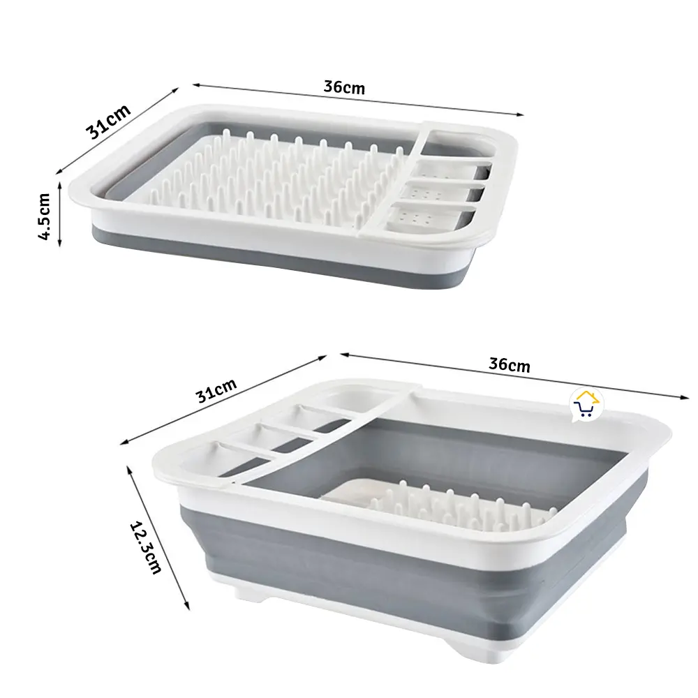 Escurridor plegable para platos y utensilios, multifuncional y compacto.