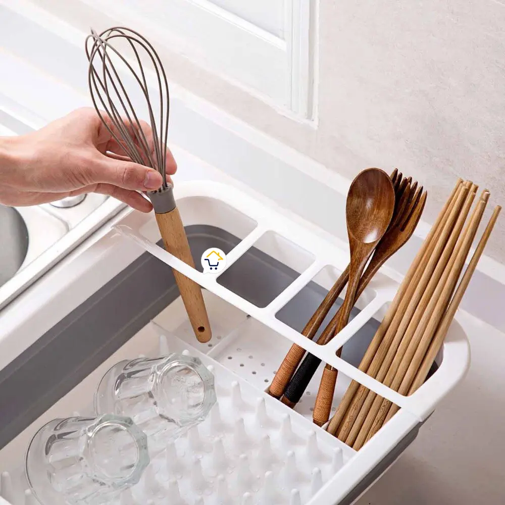 Escurridor plegable para platos y cubiertos, ideal para secar vasos, tenedores, cucharas y palillos.