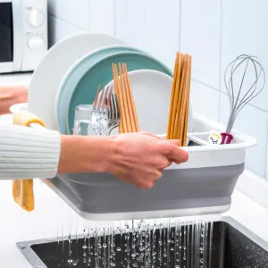 Escurridor plegable para platos, cubiertos y batidor, secado eficiente.