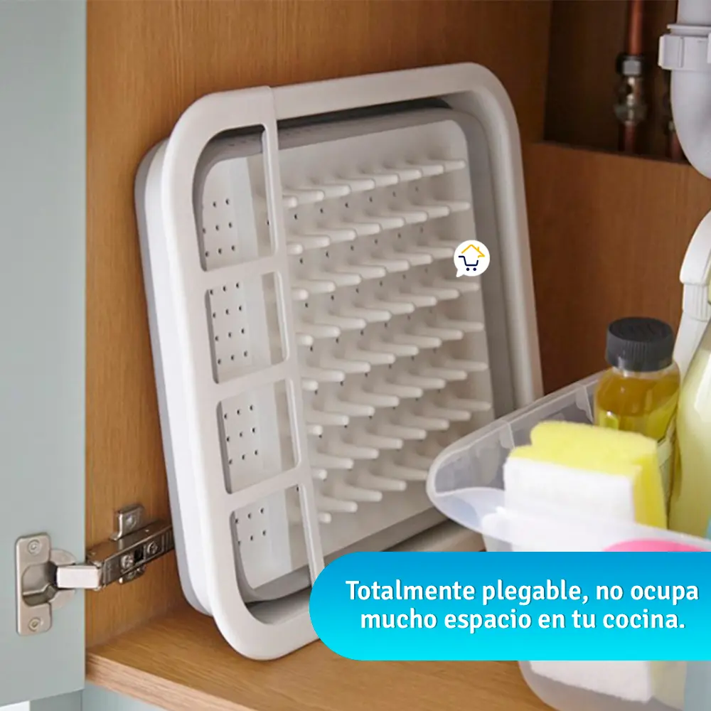 Escurridor de platos plegable Locero Multifuncional blanco ahorra espacio en tu cocina, con esponjas.