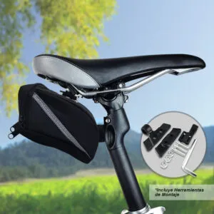 Estuche alforja para sillín de bicicleta, ideal para llevar celular, documentos y herramientas de montaje.