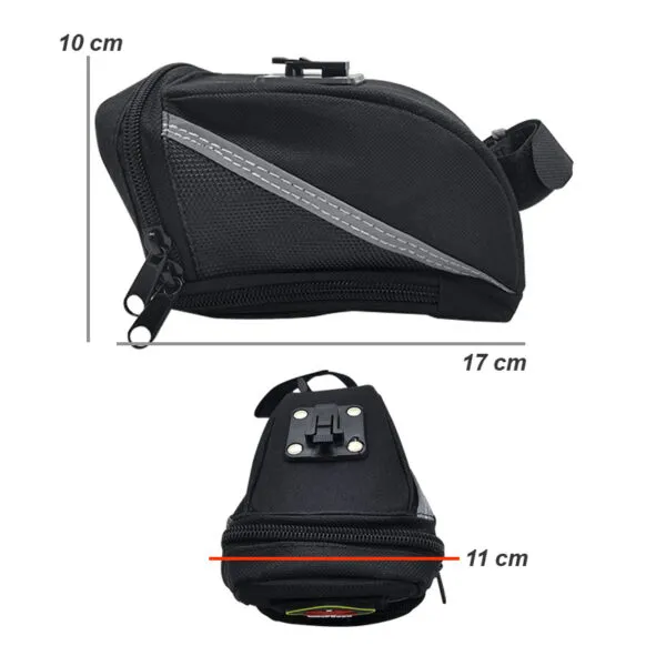 Alforja para sillín de bicicleta, bolso porta celular y documentos, 17x10x11 cm.