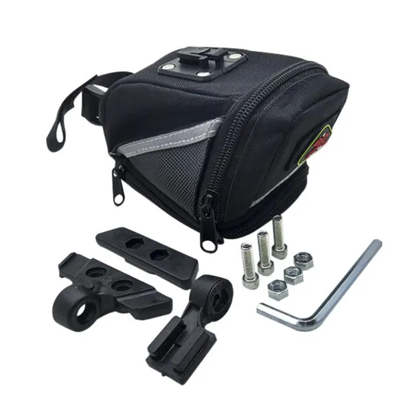 Estuche de sillín para bicicleta, alforja porta celular y documentos, con herramientas de montaje.