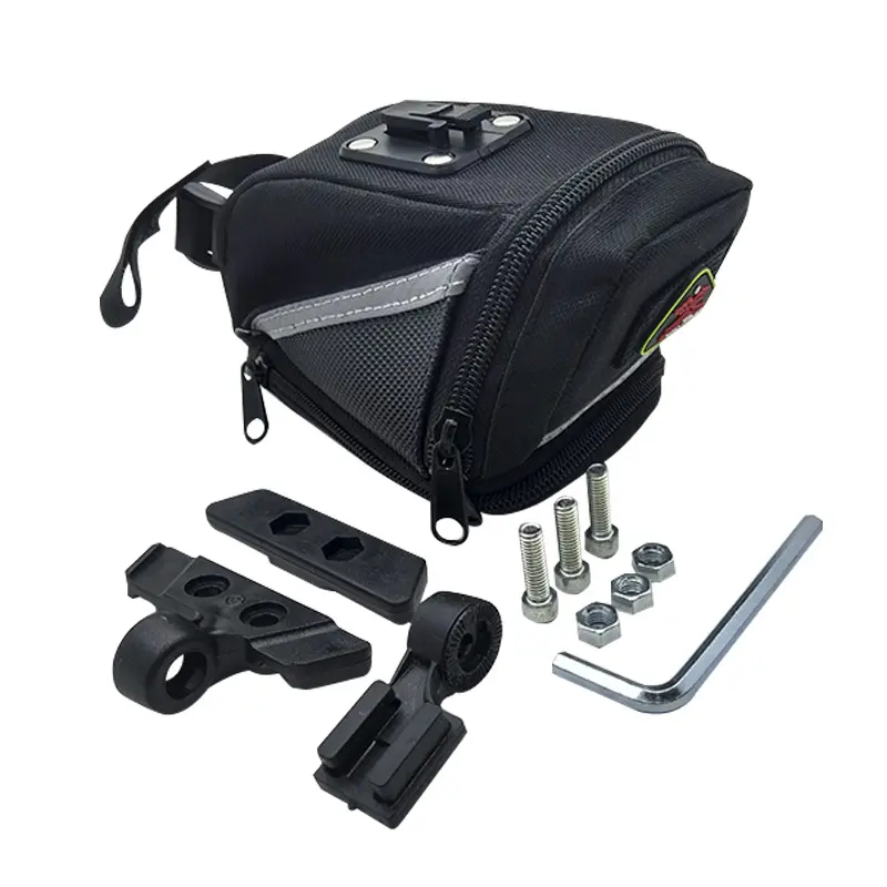 Estuche de sillín para bicicleta, alforja porta celular y documentos, con herramientas de montaje.