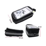 Estuche alforja impermeable para bicicleta con soporte para celular, 20x9x10 cm.