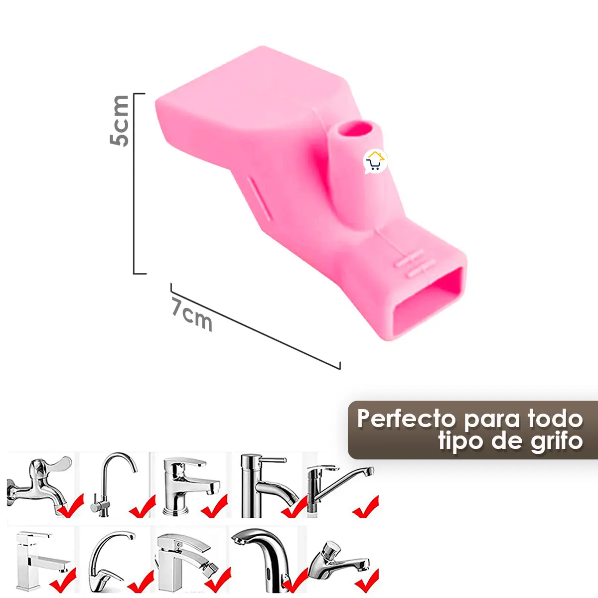 Extensor de grifo rosa de silicona, 7cm, perfecto para todo tipo de grifos.