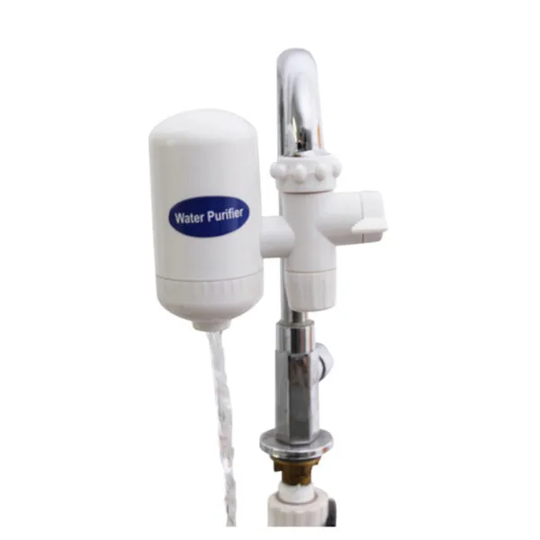 Filtro de agua purificador con cerámica bio-energética para eliminar bacterias, flujo visible.