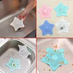 Set de 8 filtros de silicona en forma de estrella para drenaje de lavaplatos, atrapan pelo y residuos.