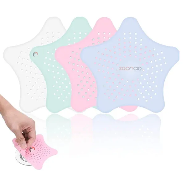 Set x8 filtros de silicona en forma de estrella, atrapa pelo y residuos en desagües.