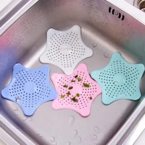 Set de 8 filtros de silicona en forma de estrella para desagüe, protege tu lavaplatos de pelos y residuos.