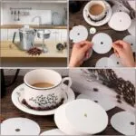 Filtros de papel para cafetera, set x200, naturales y desechables, con granos de café.