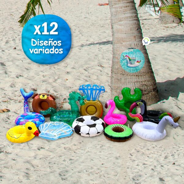 Set x12 Flotadores Portavasos Tropicales  Variados Inflables Piscina - Imagen 1