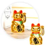 Gato Maneki Neko dorado con mano móvil, figura decorativa de la suerte para atraer prosperidad.