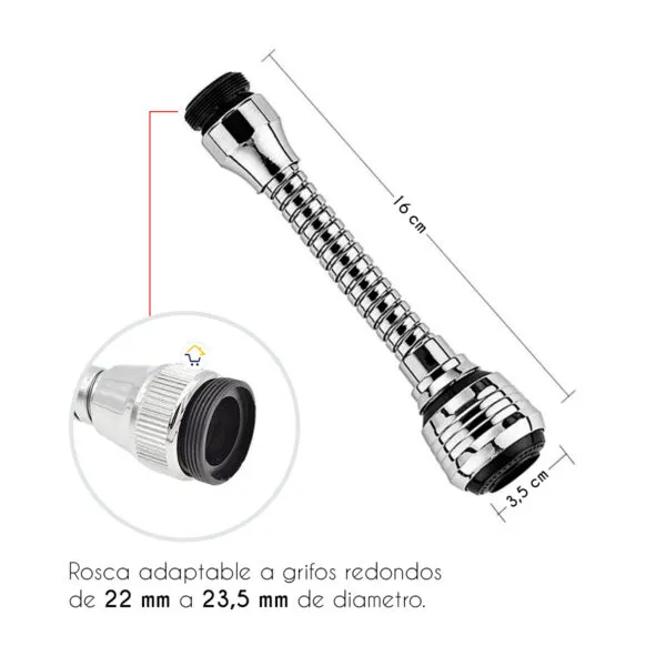 Grifo ahorrador de agua flexible para lavamanos, 16cm largo, boquilla ajustable.