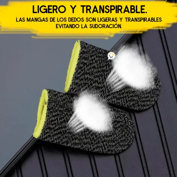 Set x2 fundas gamer para dedos, transpirables y ligeras, ideales para evitar sudoración en celular o tablet.