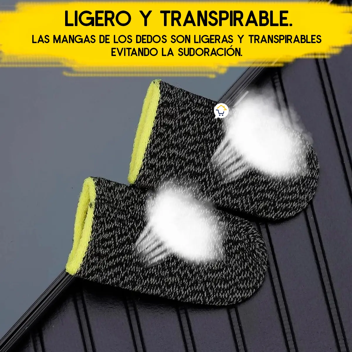 Set x2 fundas gamer para dedos, transpirables y ligeras, ideales para evitar sudoración en celular o tablet.