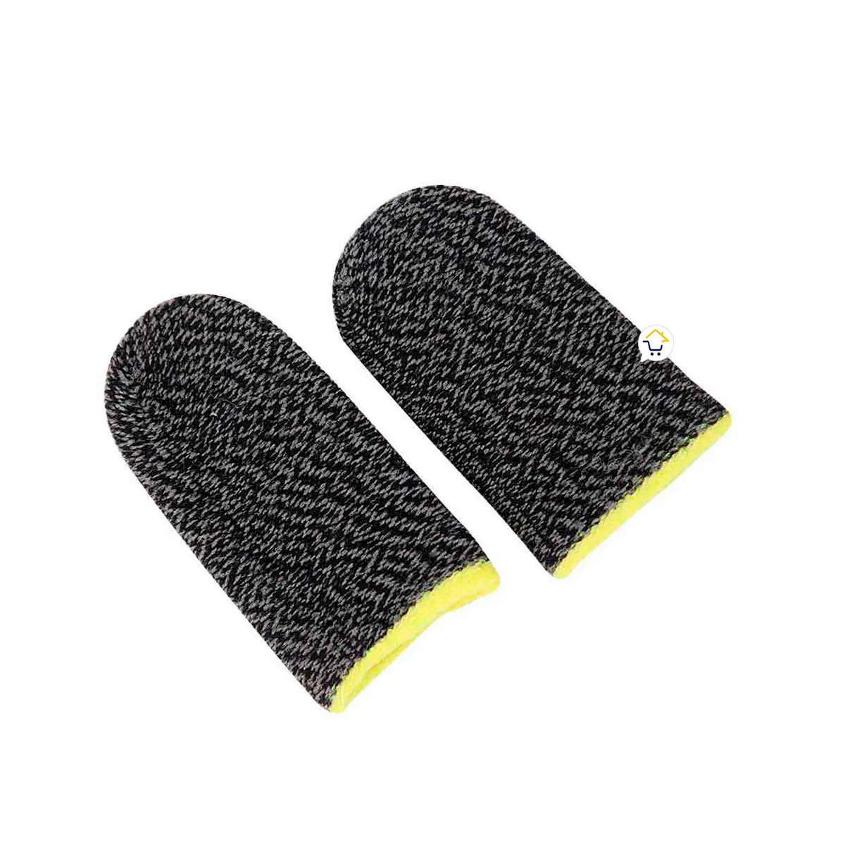 Set x2 guantes gamer para dedos, fundas para celular y tablet, grises con amarillo.