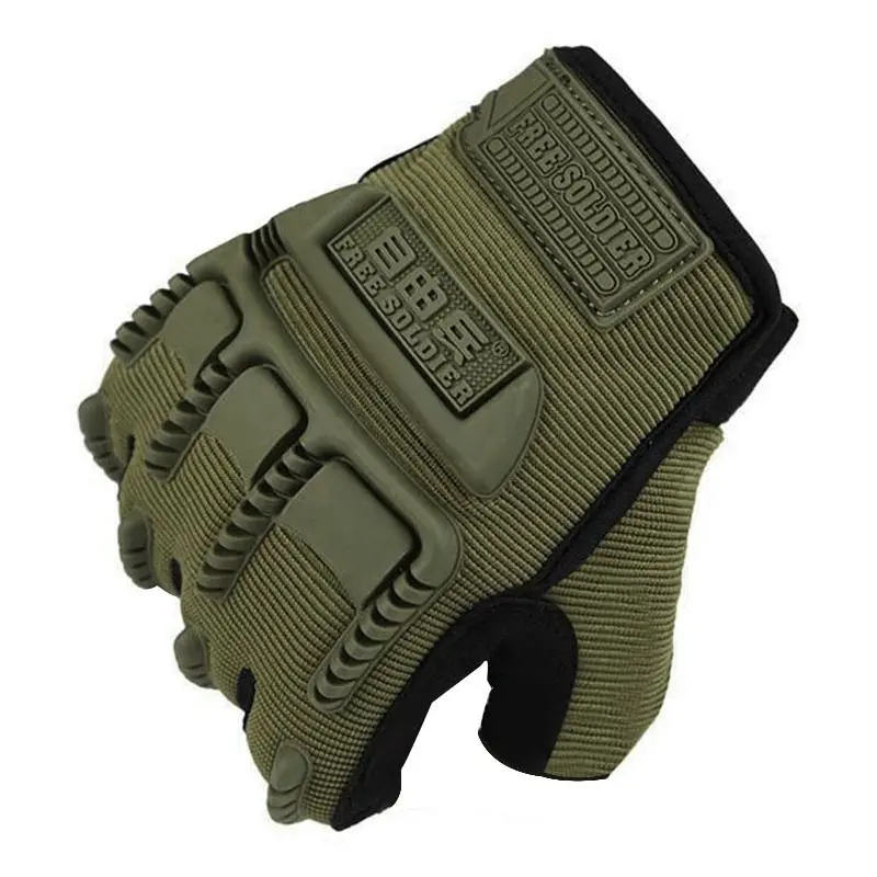 Guantes tácticos medio dedo para moto, antideslizantes, marca Free Soldier, color verde oliva.