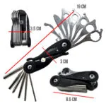 Herramienta multiusos 15 en 1 para ciclismo y camping con llaves hexagonales y destornilladores.
